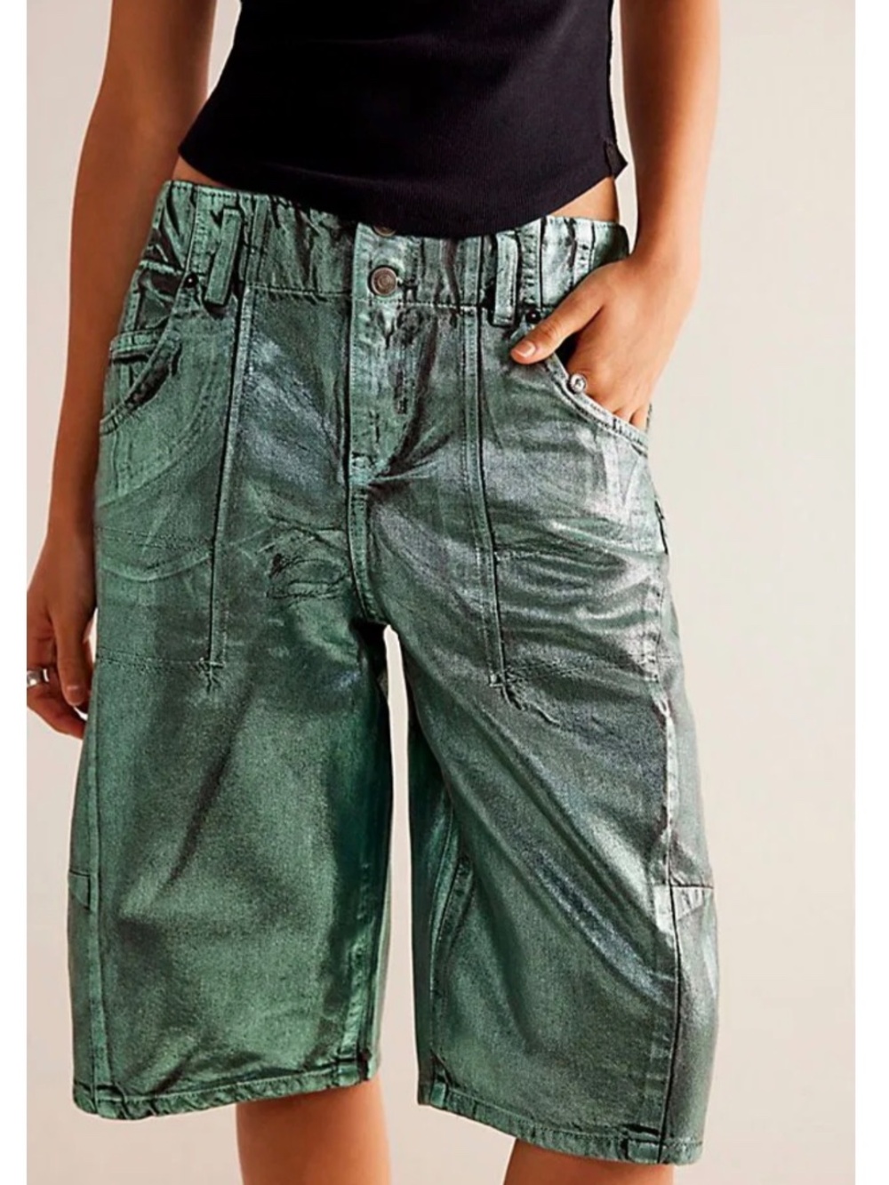 NWT Free People Extreme Measures LowRise Unique Barrel Shorts,Size 30/US Size 10